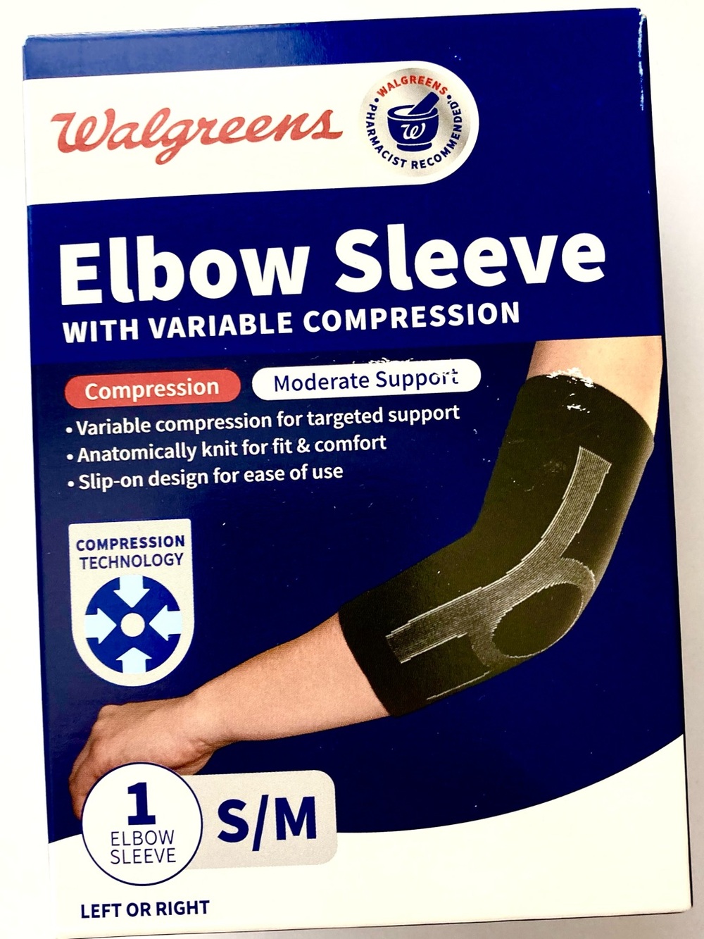 Black Elbow Sleeve with Variable Compression Moderate Support